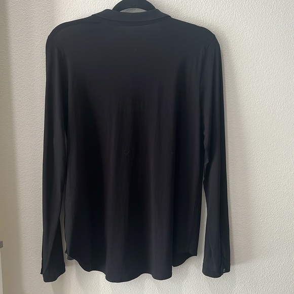 Eileen Fisher Black Blouse Button Down Collared 100% Organic Cotton Sz L - Picture 5 of 6